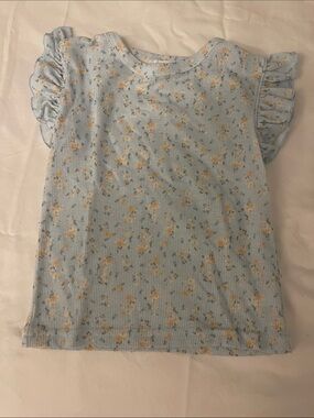 Girls' Blue Floral Ruffle-Sleeve Tee